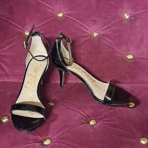 Sam Edelman Black Patent Leather Ankle Strap Heels size 5 1/2